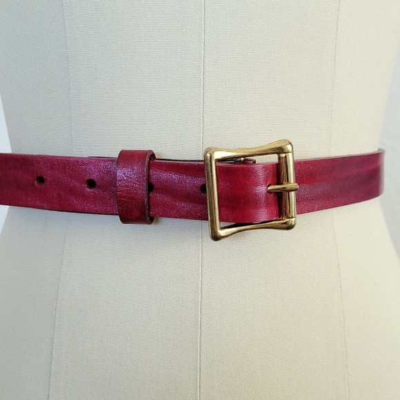 Women's Red Leather Belt with Gold Buckle - Picture 2 of 6